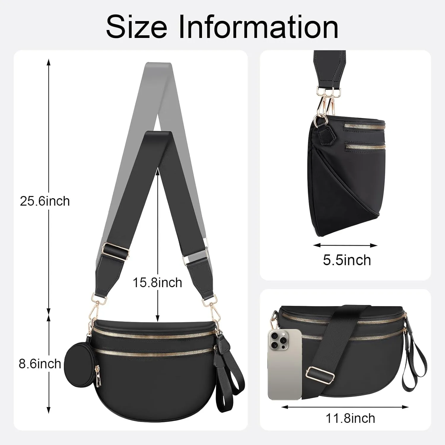 Bum Bags for Women Checkered Crossbody Bag with Removable Wallets Large Nylon Belt Purse Fanny Packs, Bonus with a Extra Strap