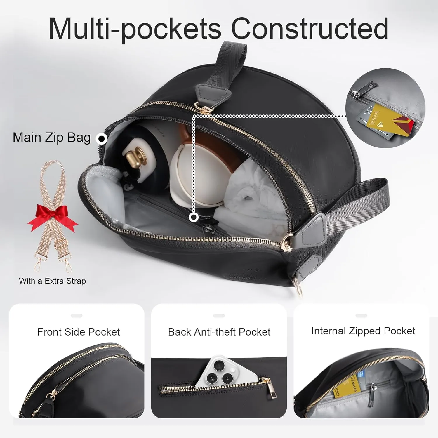 Bum Bags for Women Checkered Crossbody Bag with Removable Wallets Large Nylon Belt Purse Fanny Packs, Bonus with a Extra Strap