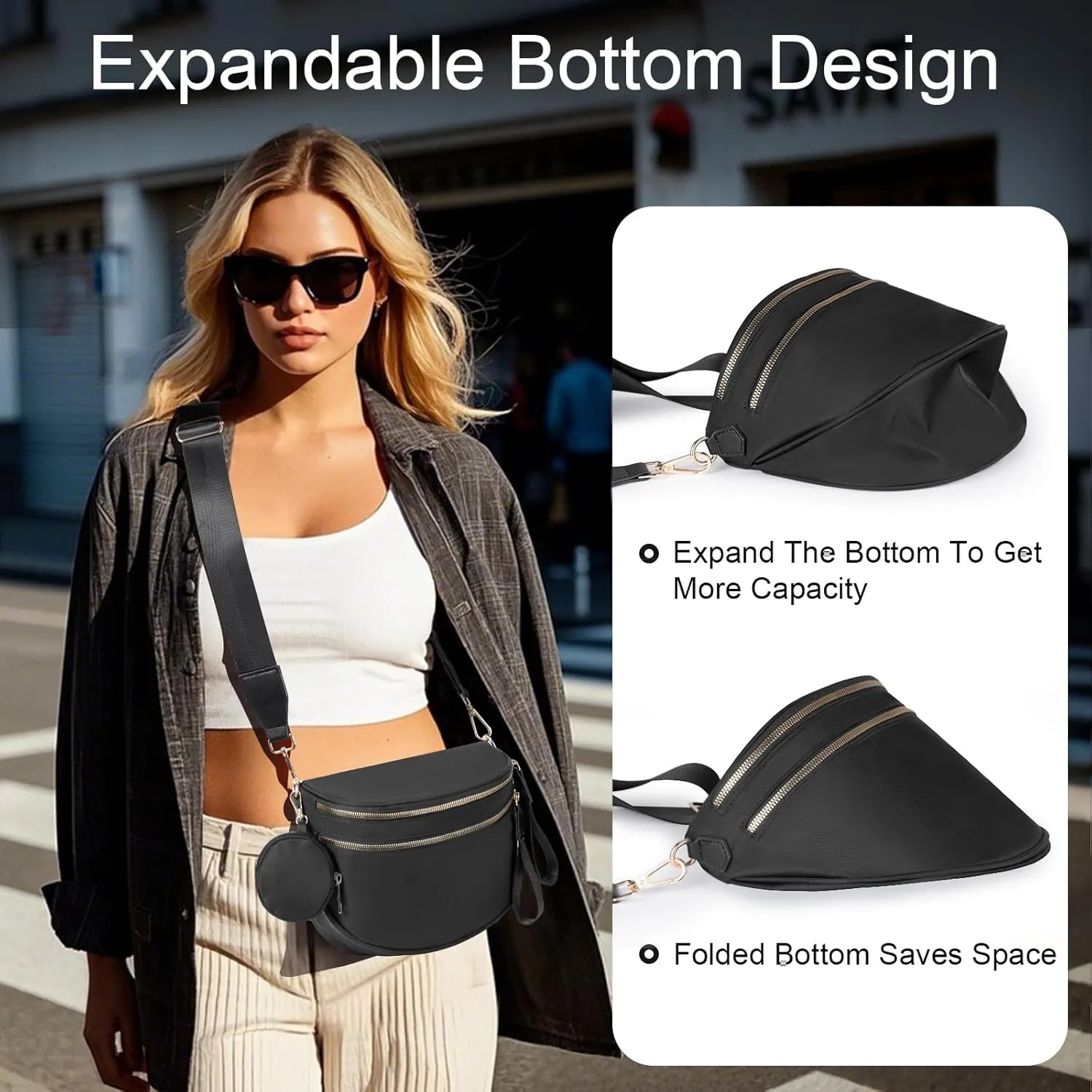 Bum Bags for Women Checkered Crossbody Bag with Removable Wallets Large Nylon Belt Purse Fanny Packs, Bonus with a Extra Strap