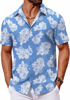 COOFANDY Mens Hawaiian Shirt Short Sleeve Button Down Shirts Tropical Floral Summer Beach Shirts