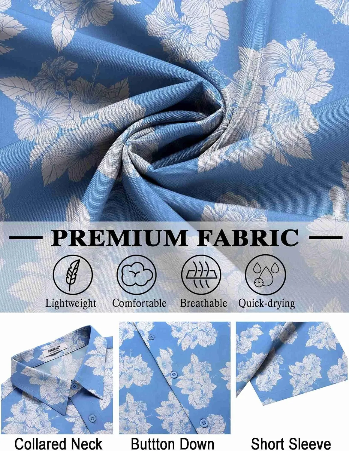 COOFANDY Mens Hawaiian Shirt Short Sleeve Button Down Shirts Tropical Floral Summer Beach Shirts