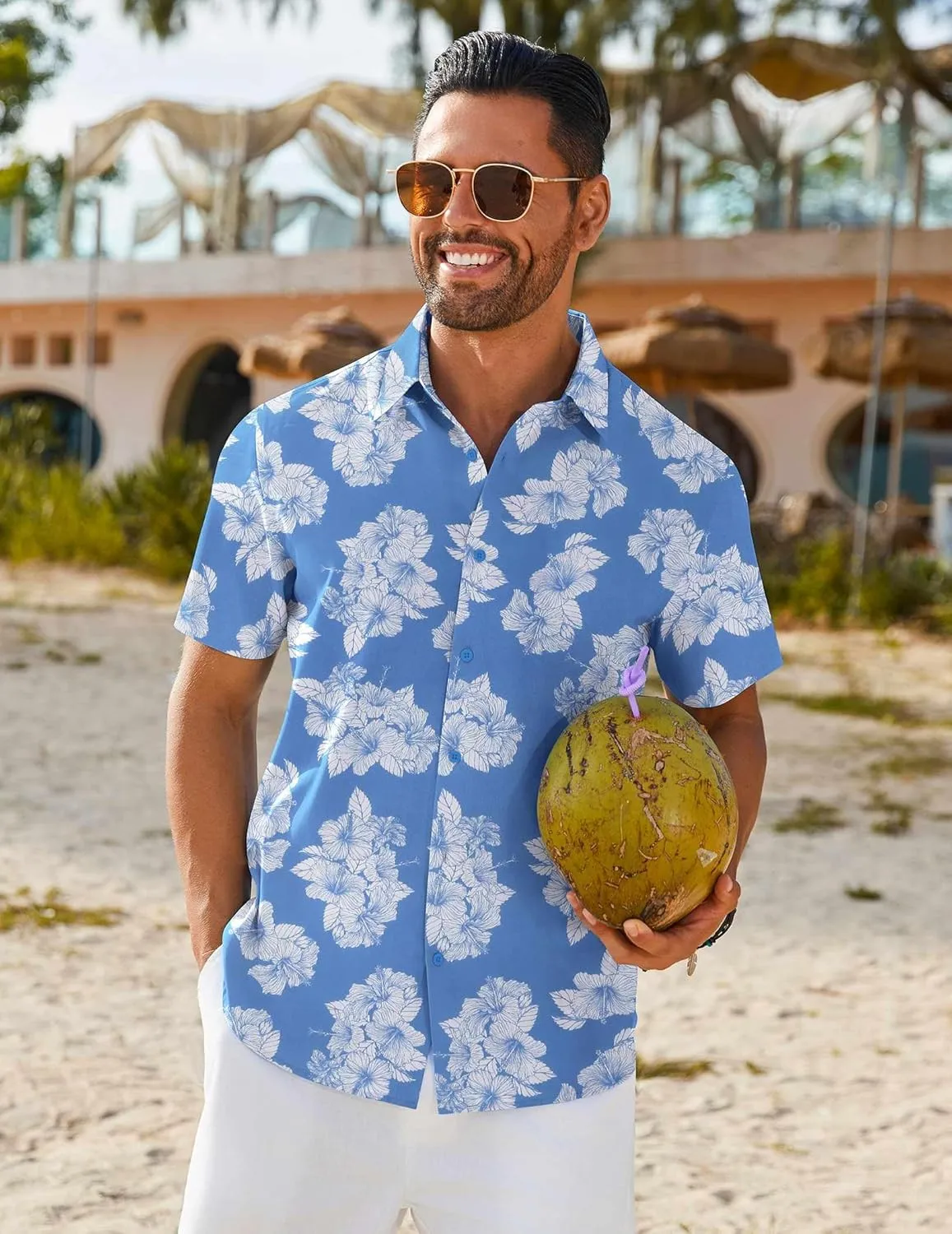COOFANDY Mens Hawaiian Shirt Short Sleeve Button Down Shirts Tropical Floral Summer Beach Shirts