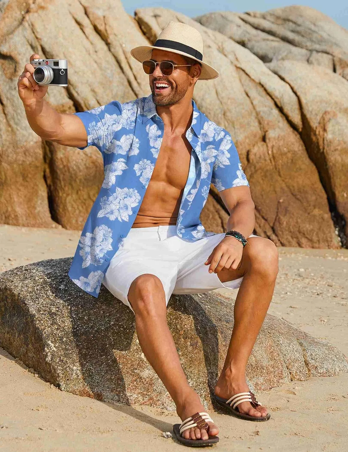 COOFANDY Mens Hawaiian Shirt Short Sleeve Button Down Shirts Tropical Floral Summer Beach Shirts