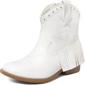 DREAM PAIRS Girls Cowgirl Cowboy Ankle Western Boots Side Zipper Riding Shoes with Tassel Little Kid/Big Kid