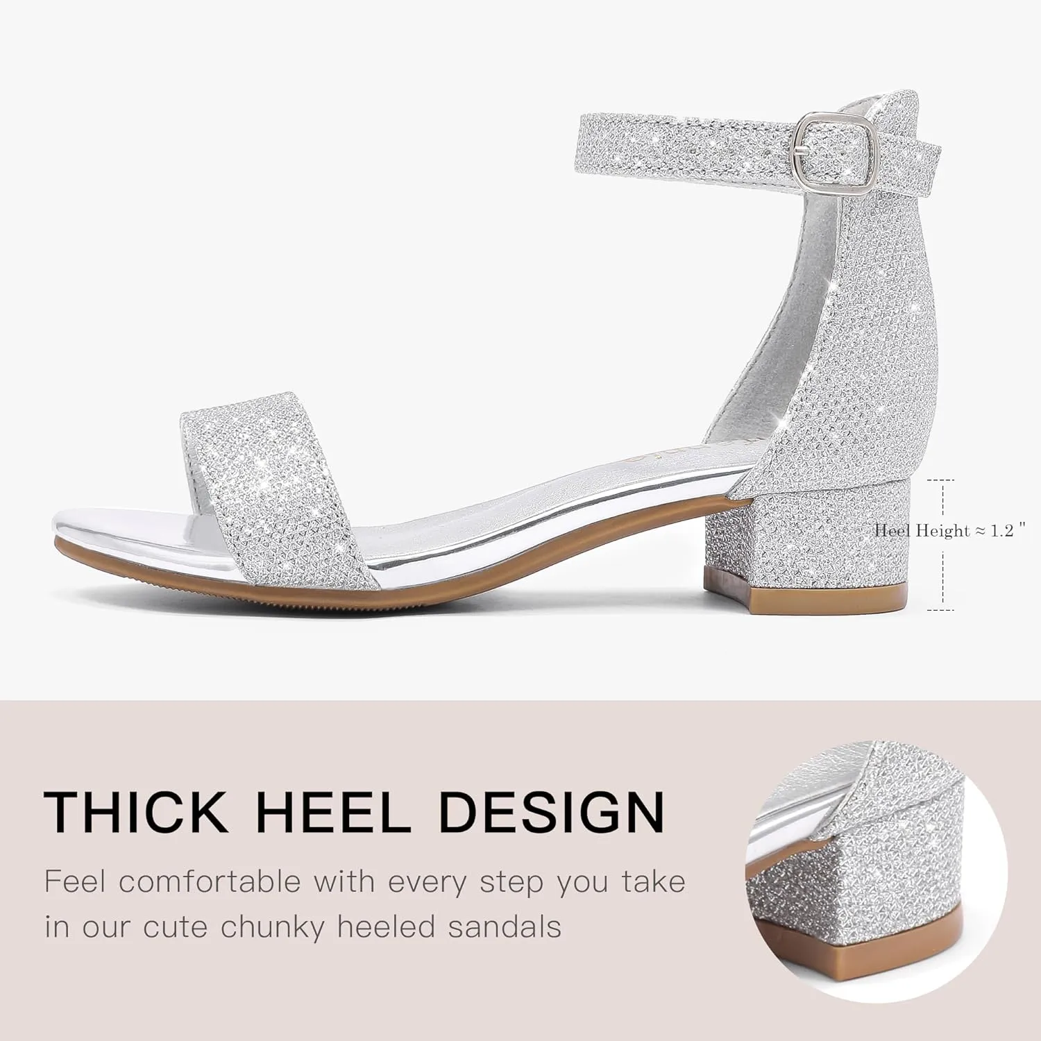 Dufannie Girls Sandals Low Heels Dress Pump Ankle Strap Open Toe Flower Girl Wedding Party for Toddler Little Big Kid
