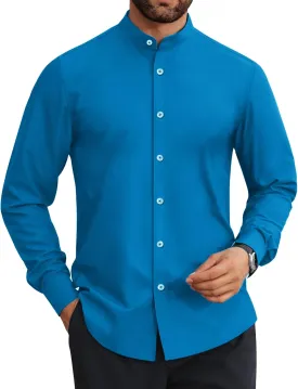 Mens Dress Shirts Wrinkle Free Dress Shirts for Men Long Sleeve Button Down Shirts Banded Collar Shirts