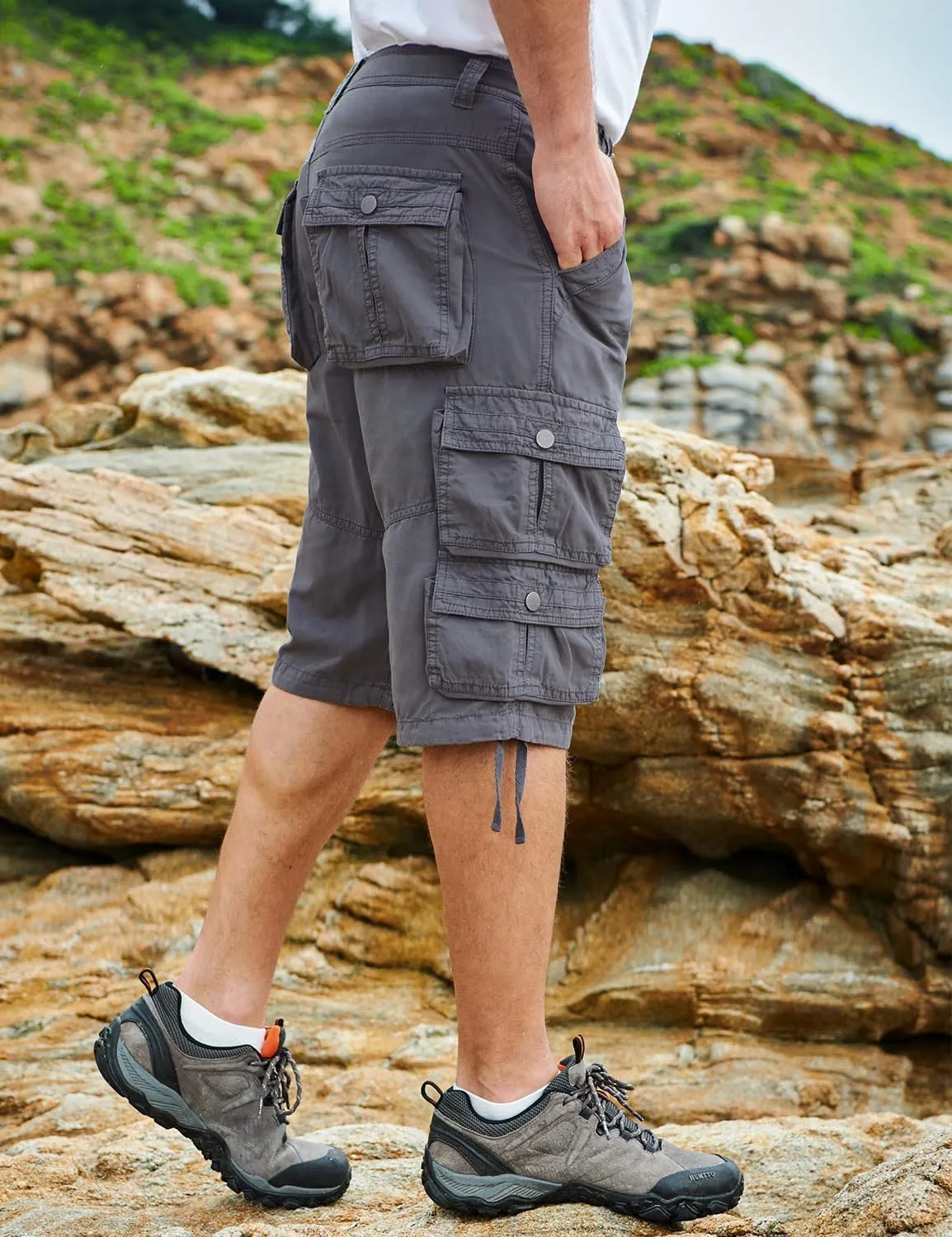YGREYG Mens Cargo Shorts Long Capri Below The Knee Shorts 3/4 Relaxed Fit Long Shorts with Pockets
