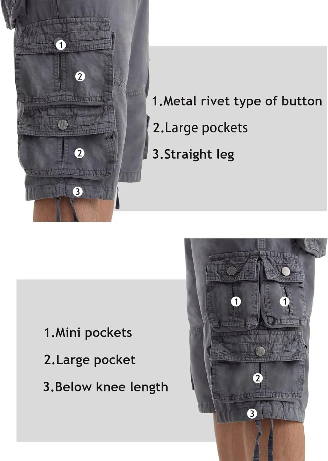 YGREYG Mens Cargo Shorts Long Capri Below The Knee Shorts 3/4 Relaxed Fit Long Shorts with Pockets